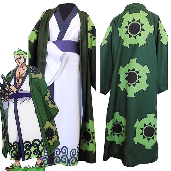 Anime Roronoa Zoro Cosplay Kostume Wano Kuni Land Kimono Robe Fuld Dragt Outfits Halloween Karneval Dragt _ai -a Wig and Costume S