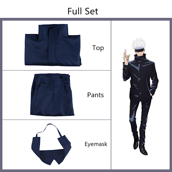 Mub- Anime Jujutsu Kaisen Gojo Satoru  Sorte Top Bukser Øjenmaske Halloween Fest Cosplay Kostume Blue 2 XL