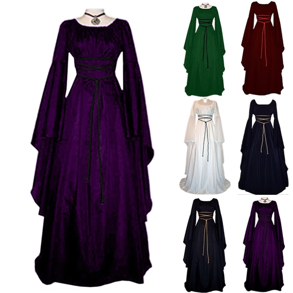 Halloween Heks Kjole Langærmet Rundhalset Kjole til Fest Wine red XL