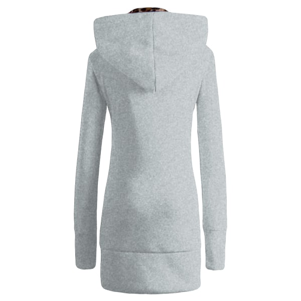Vinter Kvinnor Hooded Thickened Plus Fleece Leopard Sweater Jacka W -i Gray M