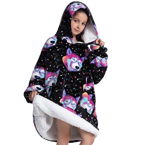 Mub- 2023 sammensatte vinterklær fortykkede gå ut pyjamas lat tv-teppe barnflanell lamull hjem hettegenser teppe Funny dog head - children