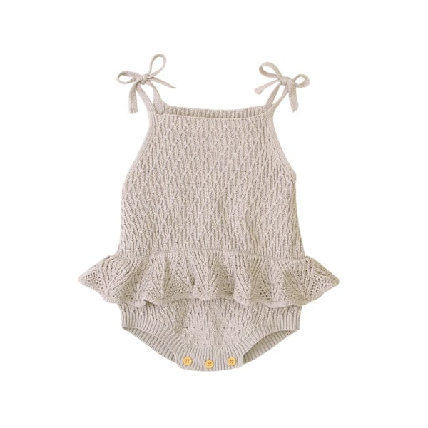 Mub- Baby Bodysuit Cute Newborn Girl Outfits Clothes Tops Fashion Summer Toddler Infant Strap Jumpsuit Solid Knitted Kids Onesie 0-2Y Dk beige 90cm