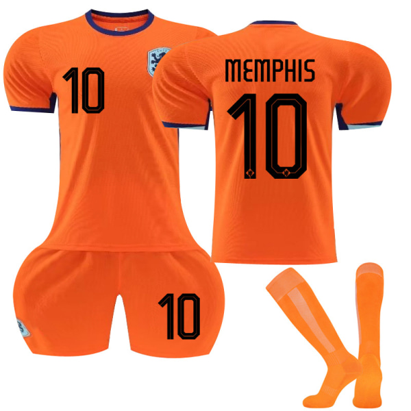 Mub- EM 2024 Fotbollströja Nederländerna Hem Orange 10 MEMPHIS XS