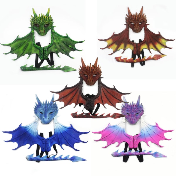 Halloween Dragon Wings Set Children's Fantasy Dragon Wings Costume Dinosaur Wings, Mask And Tail Set For Kids -a Pink