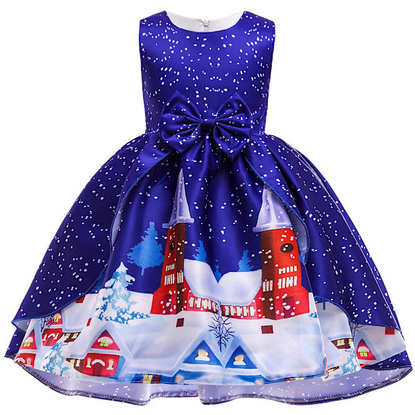 Tyttöjen painettu hihaton rusettijuhlaprinsessamekko .4 blue