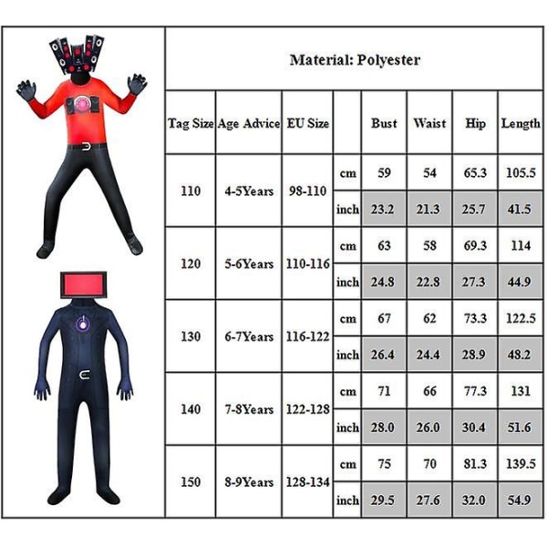 Lasten Skibidi WC Cosplay -asu Jumpsuit Pojille Tytöille TV Mies Kameramies Halloween Pukujuhlat 4-9 Vuotiaille -a Audio man 7-8Years