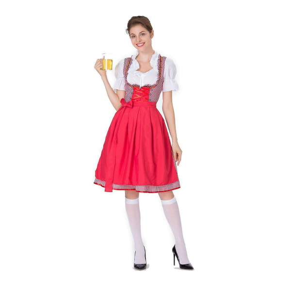 Women's Dirndl Midi Dress Dirndl Dress 3-piece Costume Dress Set Including Lace Dirndl Apron Costume Fashion For Beer Festival -a Red M