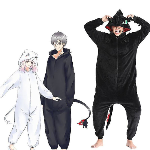 Nytt Hur man tränar tandlös drake Onesies Flanell Pyjamas Vuxna Barn Halloween Party Cosplay Kostym Jumpsuit E46762ac_vv White 125 (131-140cm)