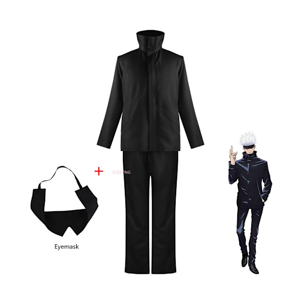 Mub- Anime Jujutsu Kaisen Gojo atoru  Sorte Top Bukser Øjenmaske Halloween Fest Cosplay Kostume Blue S