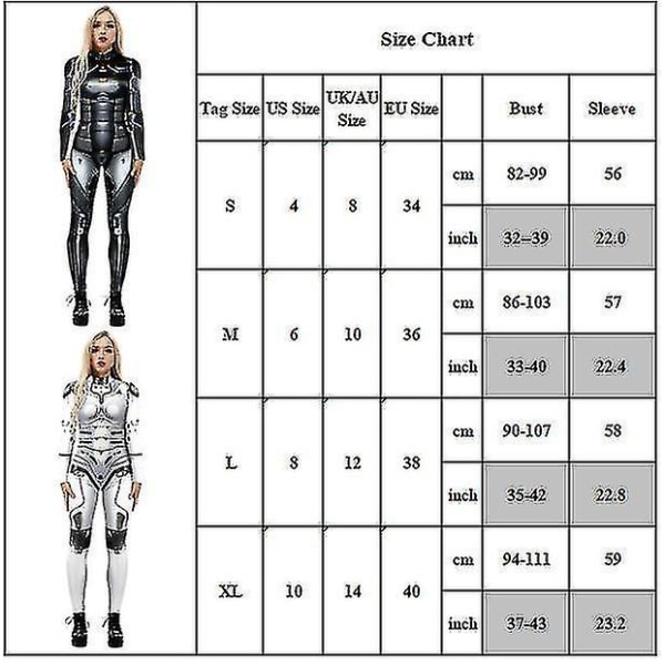 Halloween 3D Robot Trykt Cosplay Jumpsuit Karneval Fest Cyberpunk Playsuit Fancy Dress Kostume Kompatibel Kvinder Voksen -a Gold L