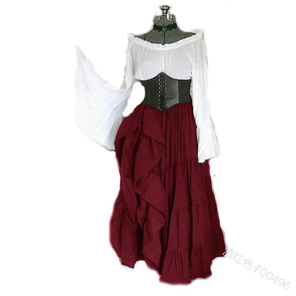 Masquerade Victorian Gothic Queen Aftenkjole Medieval Renæssance Elf Prinsesse Lolita Fest Kvinder Dans Retro Cosplay Kostume -a Burgundy XXL