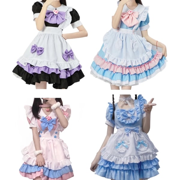Mub- Maid Theme Restaurant Cafe Cosplay Dress Collar Bell White ocks stocking exy Dress Consume Maid Anime Maid Cosplay Costume 04 S
