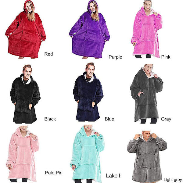 Pehmeä ja lämmin hupparipeitto, jossa on iso tasku - Flanelli Gray