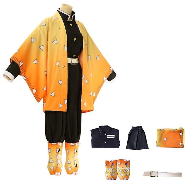 Voksen Børn Anime Demon Slayer Kimetsu No Yaiba Agatsuma Zenitsu Cosplay Kostumer Halloween Kostume Kimono Anime Figur Dragt Paryk -a Costume 120