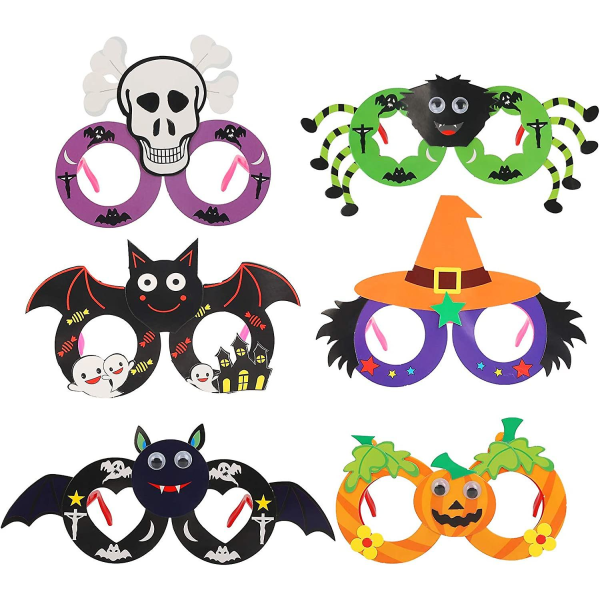 6 stk Kids Halloween Party Briller, DIY Briller, gresskar Bat Spider Zombie Witch Hat, halloween Sjarmerende dekorasjon Cosplay kostyme -a