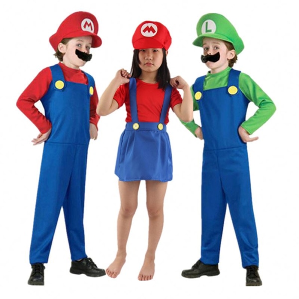 Mub- 4-12Y Child Super Mari Bros Cosplay Jumpsuit Suit Boy Girl Halloween Anime Fantasy Romper uigi Brothers Dress Hat Costume 04 L