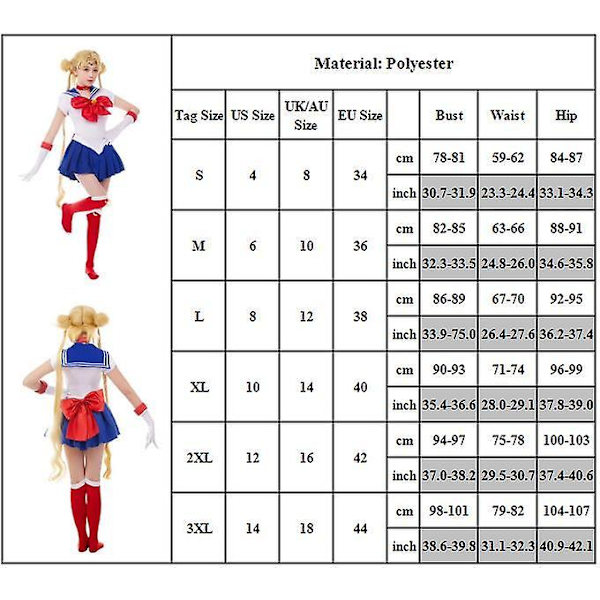 Sailor Moon Cosplay Kostume Outfit Tsukino Usagi Japansk Anime Kvinder Pige Uniform Sæt Fest Kjole -a XL