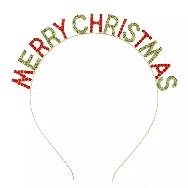 Mub- Go Party Happy New Year Headband Merry Christmas Party Supplies Decor Diamond Metal Alloy Deer Xmas Hair Hoops Tiaras Headdress Red Green - Merry Christmas