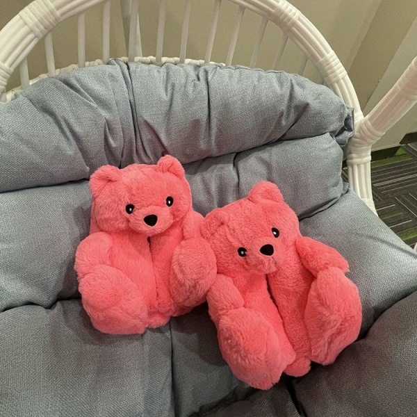 Mub- Teddybjørn tøfler Søte teddybjørn plysj tøfler for gutter og jenter hjem varme bomull tøfler Dark pink 36-41
