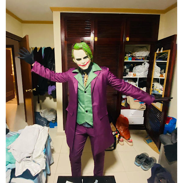 high-quality Heath Ledger Cosplay Suit Halloween mens Movie The Dark Knight Joker Costume Purple Jacket Full sets -a XL woman full set