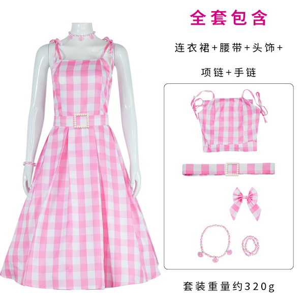 Mub- 2023 New Movie Barby cos clothes dress live action Barbies movie Leggings cosplay for kid Adult Halloween 2 Kids M=140CM