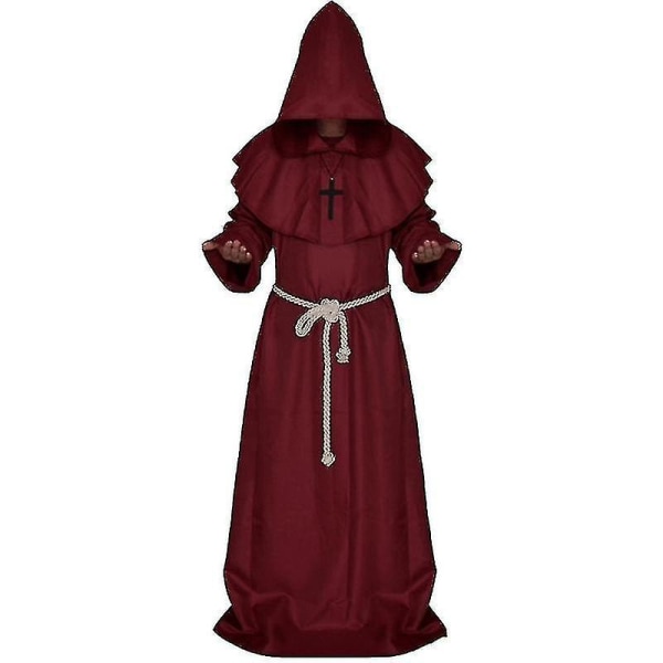 Voksen munk Hooded Robe Kappa Cape Friar middelaldersk prestkostyme -a Red M