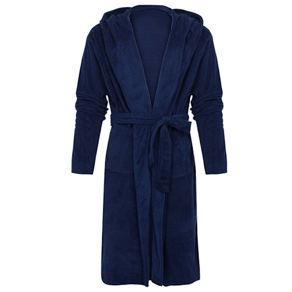 Mænd langærmet badekåbe med blød loungebadetøjsfrakke Black 2XL