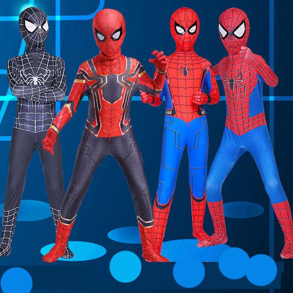 Mub- Punainen Musta Spiderman-asu Hämähäkkimies-asu Hämähäkkimies-asut Lapset Lapset Hämähäkkimies Cosplay-vaatteet halloween-asu F 130