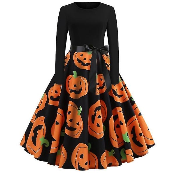 Halloween kjoler til kvinder Skelet græskar trykt Cosplay festkostume -a orange XL