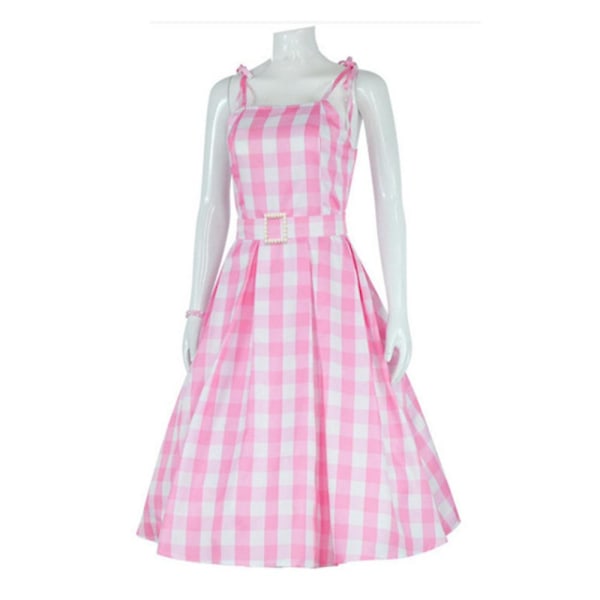 Halloween Kvinde Barbie Film Cosplay Kostume Pink Gingham Slip Kjole Fest Midi Kjoler Fancy Dress -a C XL