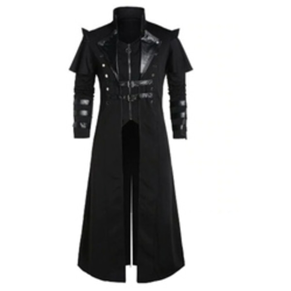 Mub- Halloween edieval Steampunk Assassin Elves Pirat Kostume Til Voksne  Vintage Lang Split Jakke Gotisk Rustning Læderfrakker Black M