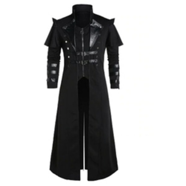Mub- Halloween keskiaikainen steampunk salamurhaaja haltiat merirosvoasu aikuisille  Vintage pitkä halkiotakki goottilainen panssari nahkatakit Black XL