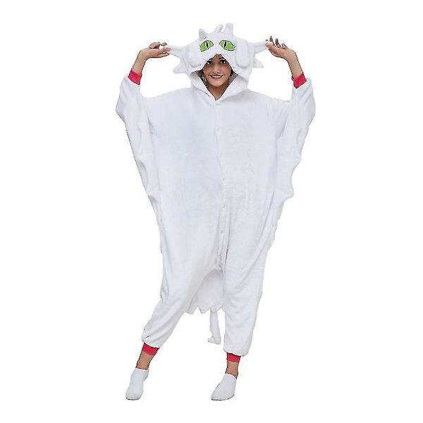 Dragon Onesies Tandlös Kigurumi För Vuxna Animedräkt Dam Pyjamas Hooded Sovkläder i ett stycke white onesie L