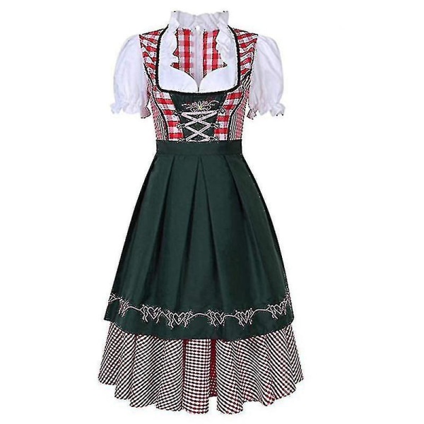 High Quality Traditional German Plaid Dirndl Dress Oktoberfest Costume Outfit For Adult Women Halloween Fancy Party -a Style1 Green XXL