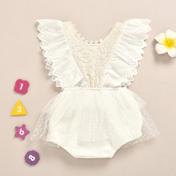 Mub- Baby Clothes Romper Trumpet Sleeve Pretty Lace Girls Bodysuit M2013 White 80cm