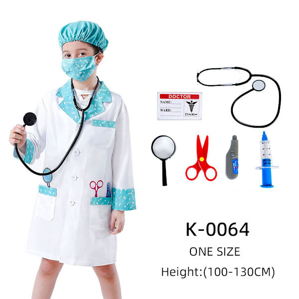 Mub- Child Role Play Doctor Costumes Halloween Pretend Play Doctor Coat Dress Up Costume for Boys and Girls K-0064 Free 3-8 years