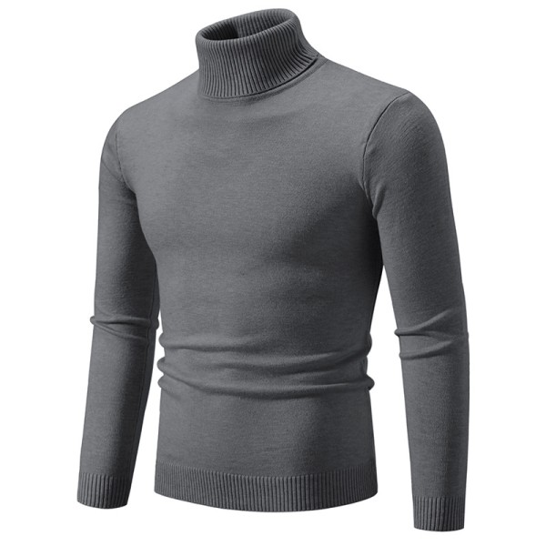 Mub - Ensfarvet polotrøje Koreansk version smal casual tynd ungdomstrøje strikket basislag Dark gray L