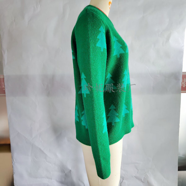 Mub- Julgran jacquard jultröja kvinnors casual pullover sticka green XL
