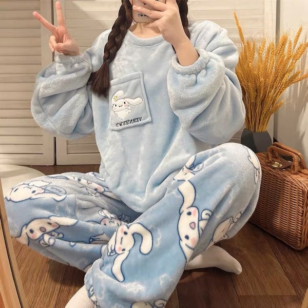 Mub- Flanelpyjamas kvindelig sød efterår vinter loungewear Cinnamon hund Cinnamon dog XXL