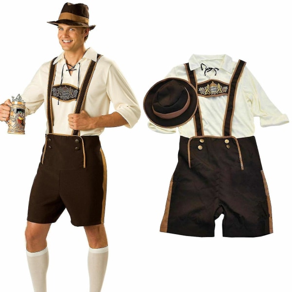 Mænds Bayerske Lederhosen Tysk Oktoberfest Traditionelle Shorts Øl Guy Kostume -a L