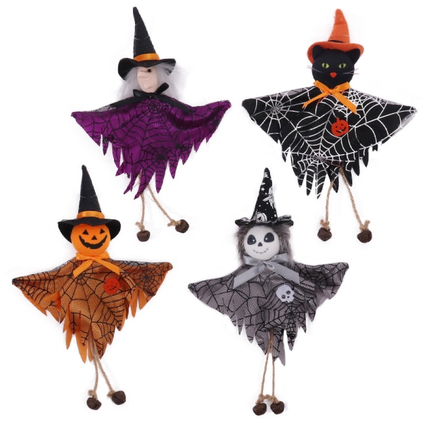 Mub- Allo Halloween Outdoor Decorations Holiday Party Scene Layout  Witch White Ghost Black Cat Dress Bell Doll Pendant Pumpkin