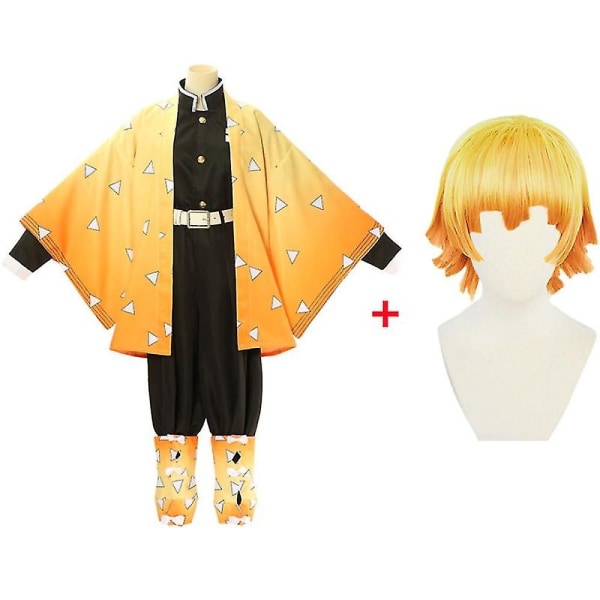 Voksen Børn Anime Demon Slayer Kimetsu No Yaiba Agatsuma Zenitsu Cosplay Kostumer Halloween Kostume Kimono Anime Figur Dragt Paryk -a Costume wig M