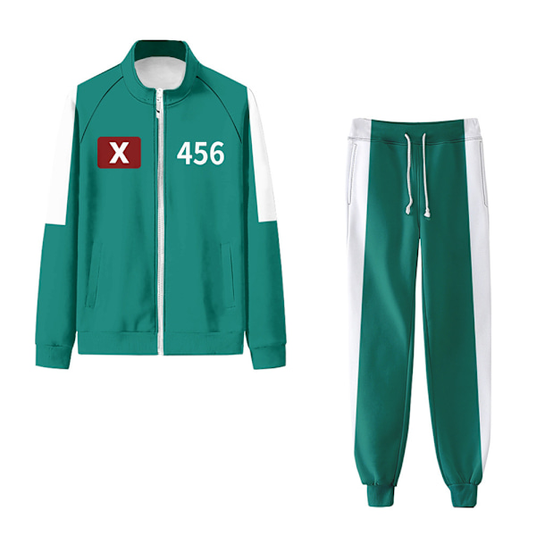 Xbi- Adult and children's squid game 2 jacket sweatshirt + trousers two-piece set Grön 456 5XL