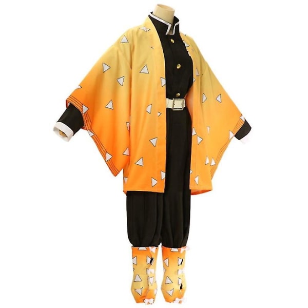 Adult Kids Anime Demon Slayer Kimetsu No Yaiba Agatsuma Zenitsu Cosplay Costumes Halloween Costume Kimono Anime Figure Suit Wig -a wig S