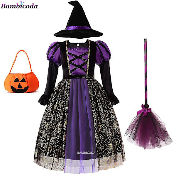 Halloween Barn Kostyme for Jenter - Heks, Spøkelse, Goth - Kjole, Kappe, Tutu og Hekseshatt - Perfekt for Purim og Karneval c8 4T(110)