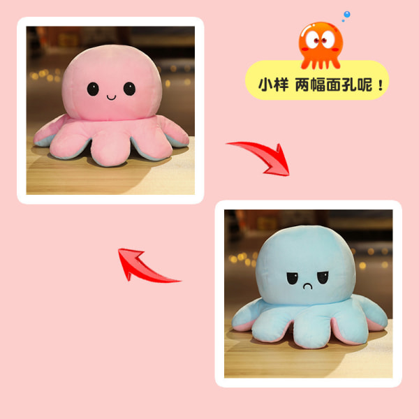 Mub- Flip Octopus Doll Octopus Plush Toy Dubbelsidig Flip Doll Vändbar bläckfisk Pink/dark blue 90cm