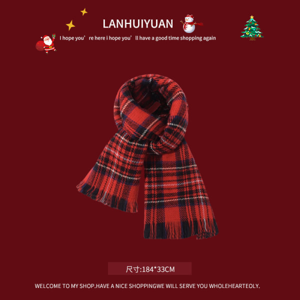 Mub- jul rød strikket skjerf kvinner vinter allsidig hals varm sjal julegave Christmas Red - Retro Plaid