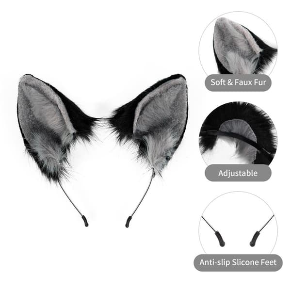 Søt Fox Wolf Cat Ear Hodebånd Dampannbånd Live Hodeplagg Grå