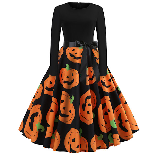 Mub- ZHEZHE Aikuisille Halloween-asu Pitkähihainen Naisten Mekot Painettu axi Naisten Mekko Naisten Halloween-vaatteet Vyöllä Halloween-2 M