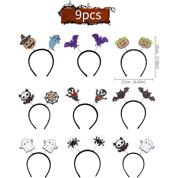 Halloween Pannband, 9 Pack Witch Pannband Pumpa Devil Hair Hoops Huvudbonader Hårband Halloween Kostym Festdekoration För Barn Vuxna Halloween P